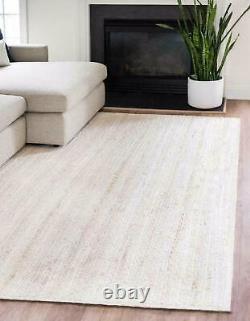 White Rug Jute Carpet 100%Natural Modern Rustic Look Jute Rug Reversible Braided