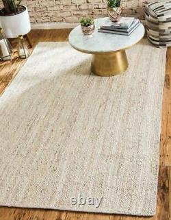 White Rug Jute Carpet 100%Natural Modern Rustic Look Jute Rug Reversible Braided