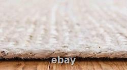 White Rug Jute Carpet 100%Natural Modern Rustic Look Jute Rug Reversible Braided