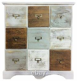 White Rustic Wooden Cabinet With 9 Drawers Vintage Retro Style Medium Size 64cm