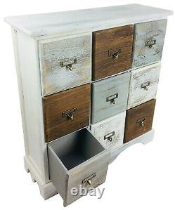 White Rustic Wooden Cabinet With 9 Drawers Vintage Retro Style Medium Size 64cm