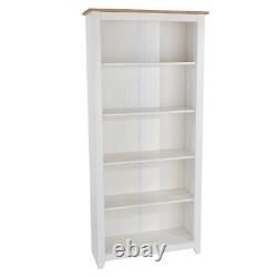 White Tall Bookcase with Solid Pine Top Kitchen Bathroom Storage Cabinet Arizona