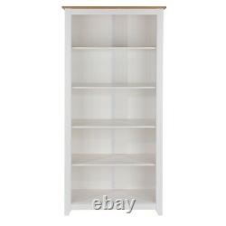 White Tall Bookcase with Solid Pine Top Kitchen Bathroom Storage Cabinet Arizona