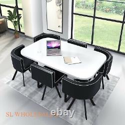 White Wooden Dining Table & 6 Chairs Retro