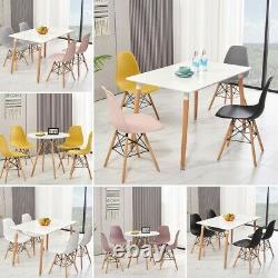 White Wooden Dining Table and 4 Chairs Wooden legs Set Kitchen Home Dinning Room