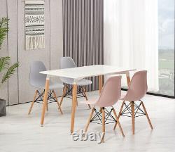 White Wooden Dining Table and 4 Chairs Wooden legs Set Kitchen Home Dinning Room