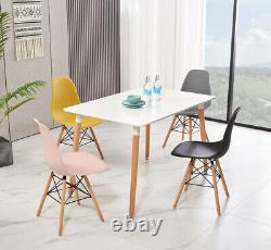White Wooden Dining Table and 4 Chairs Wooden legs Set Kitchen Home Dinning Room