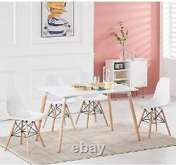 White Wooden Dining Table and 4 Chairs Wooden legs Set Kitchen Home Dinning Room