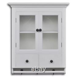 White Wooden Kitchen Wall Storage Cabinet With Glass Door Drawer Vintage D1R4