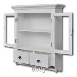 White Wooden Kitchen Wall Storage Cabinet With Glass Door Drawer Vintage L5R9