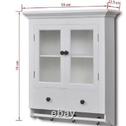 White Wooden Kitchen Wall Storage Cabinet With Glass Door Drawer Vintage L5R9