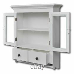 White Wooden Kitchen Wall Storage Cabinet With Glass Door Drawer Vintage N1I0