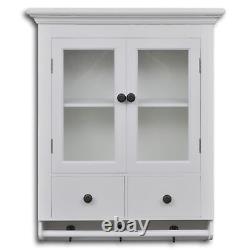 White Wooden Kitchen Wall Storage Cabinet With Glass Door Drawer Vintage T1I9