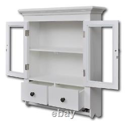 White Wooden Kitchen Wall Storage Cabinet With Glass Door Drawer Vintage T1I9