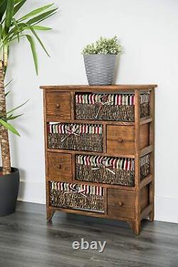 Wooden Bedisde Cabinet Unit Table Wicker Basket Drawer Storage Bathroom Kitchen