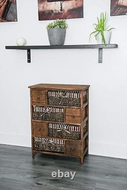 Wooden Bedisde Cabinet Unit Table Wicker Basket Drawer Storage Bathroom Kitchen