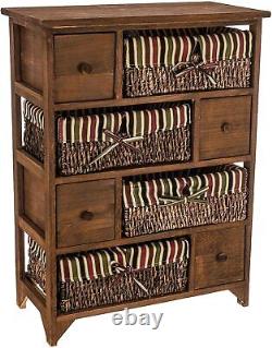 Wooden Bedisde Cabinet Unit Table Wicker Basket Drawer Storage Bathroom Kitchen