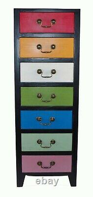 Wooden Cabinet 7 Drawers Storage Tall Multicoloured Organiser Home Office Decor