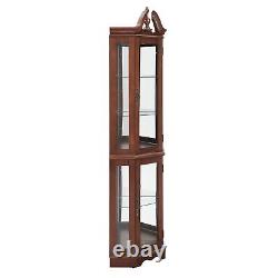 Wooden Curio Lighted Corner Cabinet withDoors & Adjustable Tempered Glass Shelves