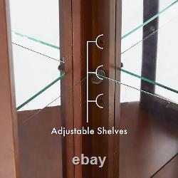 Wooden Curio Lighted Corner Cabinet withDoors & Adjustable Tempered Glass Shelves