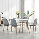 Wooden Dining Table And 4 Grey Chairs Linen Fabric Retro Furniture Home Kitchen