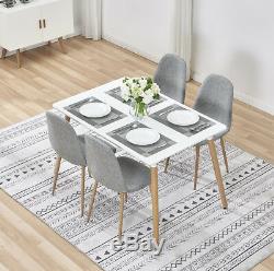 Wooden Dining Table and 4 Grey Chairs Linen Fabric Retro Furniture Home Kitchen