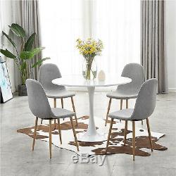 Wooden Dining Table and 4 Grey Chairs Linen Fabric Retro Furniture Home Kitchen