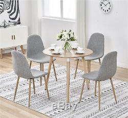 Wooden Dining Table and 4 Grey Chairs Linen Fabric Retro Furniture Home Kitchen