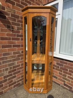 Wooden Display Corner Cabinet With Glass Doors 3 Door 4 Shelves VGC