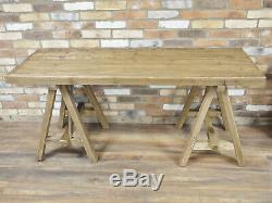 Wooden Industrial Table Rustic Wood Crossed Legs Natural Acacia Top Dining New