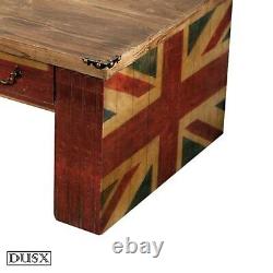 Wooden Vintage Retro Union Jack Coffee Table Drawered British Regal Shabby Chic