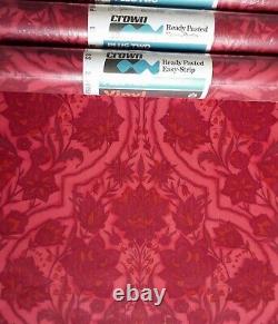 X3 1960s Vintage CROWN Wallpaper Rolls Damask 70s Retro Mcm Kitsch Retro Red