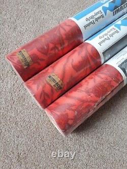 X3 1960s Vintage CROWN Wallpaper Rolls Damask 70s Retro Mcm Kitsch Retro Red