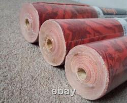 X3 1960s Vintage CROWN Wallpaper Rolls Damask 70s Retro Mcm Kitsch Retro Red