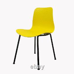 Yellow Plastic Dining Chairs X 4 Retro Kitchen Office Chair Lounge Metal Legs