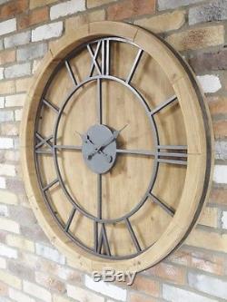 100cm Extra Large Horloge Ronde Rustique Chiffres Romains Surdimensionnés Vintage Style Time