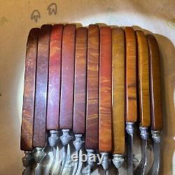 21 Ustensiles de Cuisine Vintage en Bakélite avec Poignée - Grand Mélange de Couleurs Rouge, Jaune, Orange