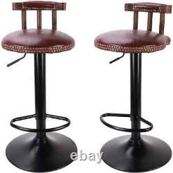 2X Tabourets de bar en cuir industriel Chaises de petit-déjeuner en cuisine Dossier en bois vintage