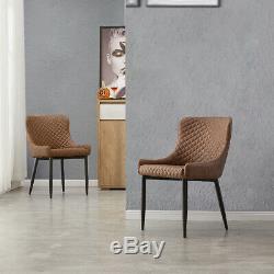 2 × Chaise À Velours Faux Chaises En Cuir Brun / Gris Dining Restaurant Room