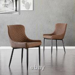 2 × Chaises À Manger Velvet Faux Leather Chairs Brown / Grey Dining Room Restaurant