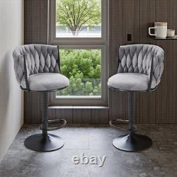 2 tabourets de bar gris capitonnés de luxe, avec vérin à gaz, pour cuisine et petit-déjeuner, avec dossier