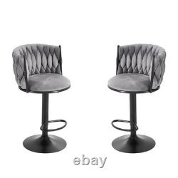 2 tabourets de bar gris capitonnés de luxe, avec vérin à gaz, pour cuisine et petit-déjeuner, avec dossier