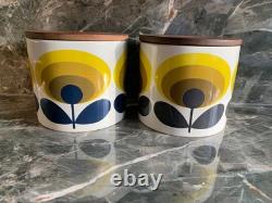 2 x Orla Kiely Jaune tige 70's fleur Pots de rangement en céramique VOIR MES AUTRES 2 x Orla Kiely Jaune tige 70's fleur Pots de rangement en céramique VOIR MES AUTRES