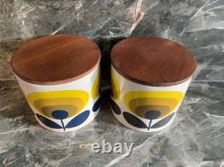2 x Orla Kiely Jaune tige 70's fleur Pots de rangement en céramique VOIR MES AUTRES