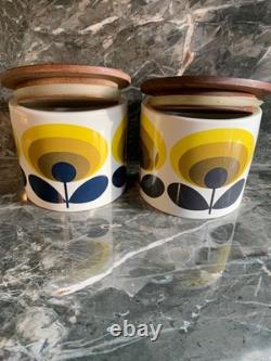 2 x Orla Kiely Jaune tige 70's fleur Pots de rangement en céramique VOIR MES AUTRES