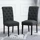 2x Bouton Gris Foncé Touffu High Back Dining Chairs Fabric Upholstered Kitchen