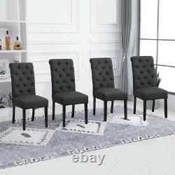 2x Bouton Gris Foncé Touffu High Back Dining Chairs Fabric Upholstered Kitchen