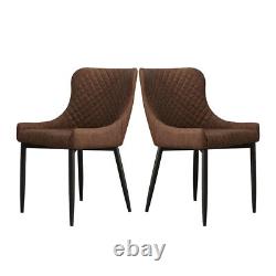 2x Chaises de Salle à Manger en Similicuir avec Assise Rembourrée Chaise de Cuisine Bureau Marron Vintage