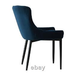 2x Retro Blue Velvet Dining Chairs Rembourrés Seat Office Chairs Restaurant Metal