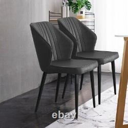 2x Rétro Brown / Grey Dining Chairs Faux Leather Kitchen Dining Room Metal Leg